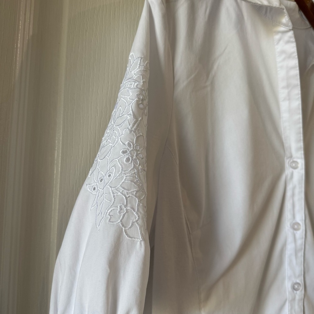 Zac & Rachel White Button-Front Collar Blouse embroidered Eyelet Detail Sz L - Picture 3 of 6